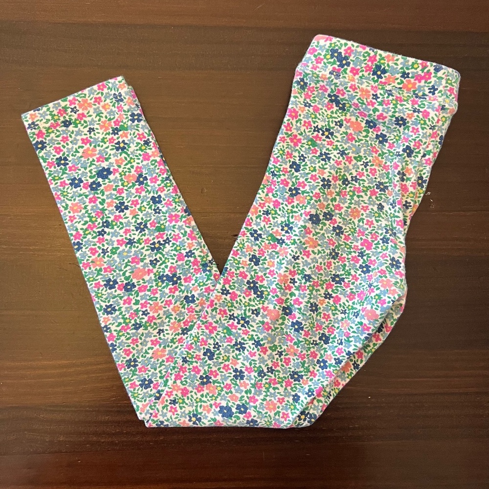 Crewcuts J Crew Floral Leggings Pink Blue Green Kids Girls Size 6-7 Cotton